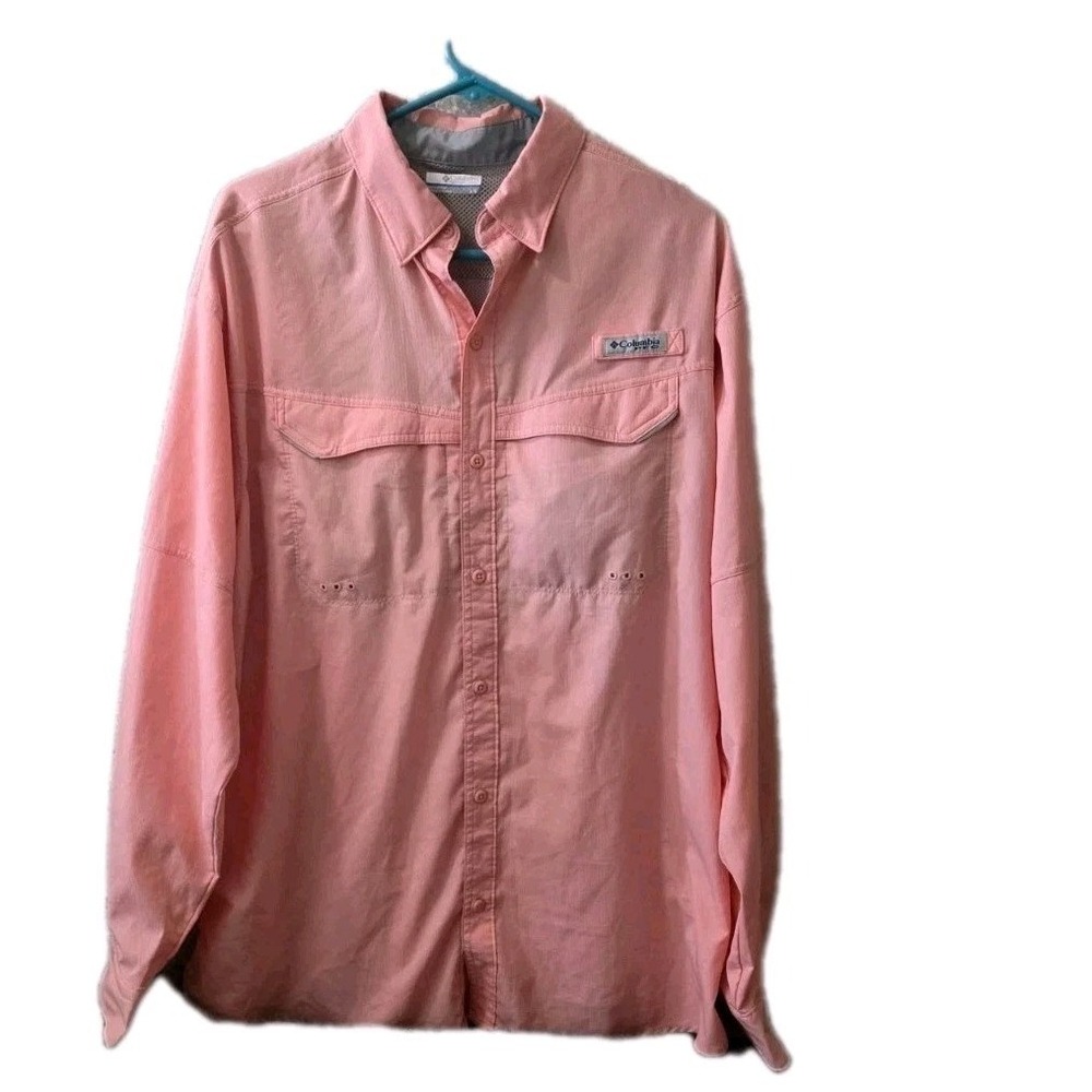 Columbia PFG Vented Fishing Shirt Men's Large L Coral Pink Long Sleeve Button